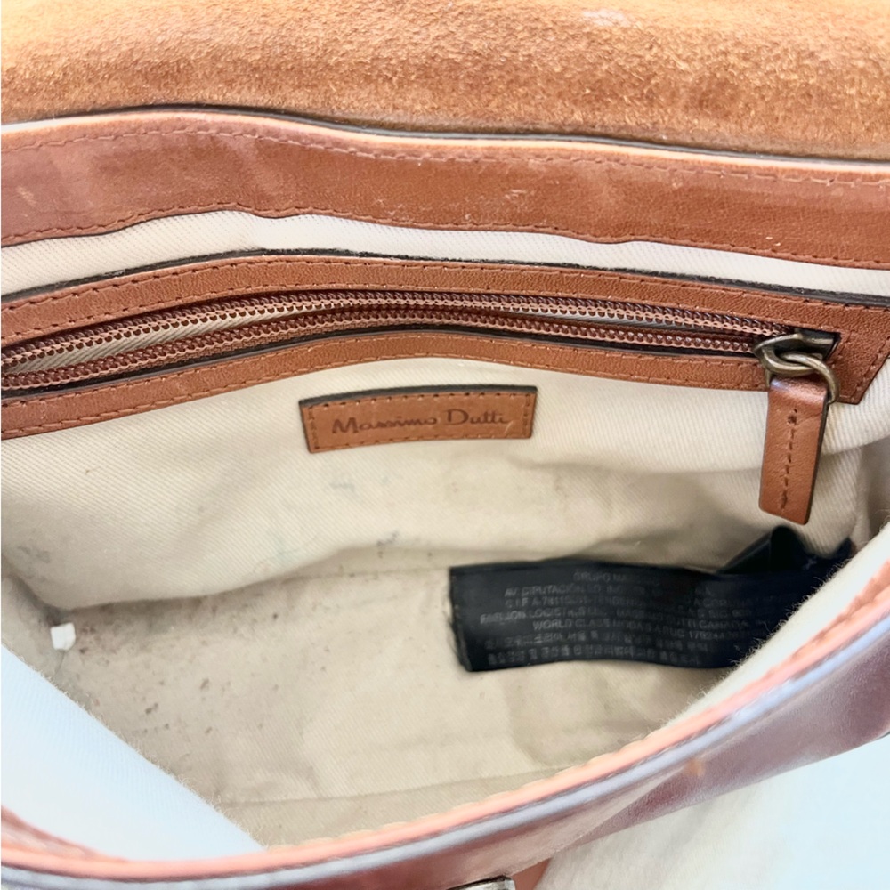 Massimo Dutti Chic Brown Leather Crossbody Bag w Woven Details Square Purse - Picture 2 of 9